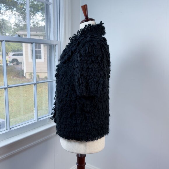 Black Shaggy Sweater Cardigan Ivy Jane Wool Blend Size XL Pom Pom Whimsigoth - Picture 3 of 10